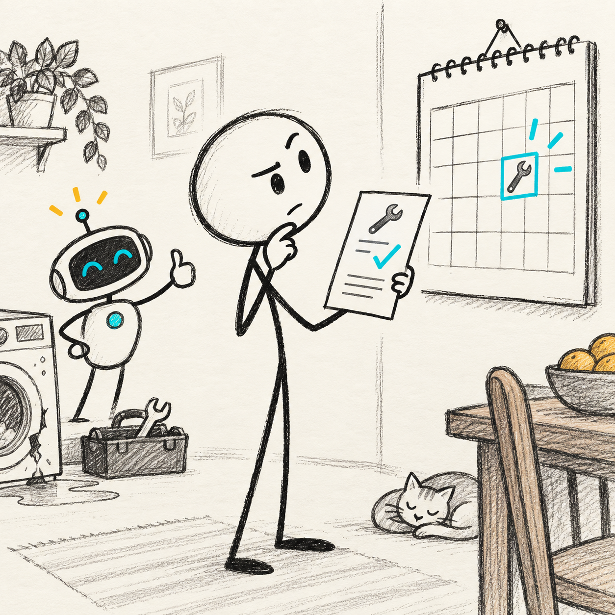 Stick inspector compares a receipt with the actual calendar; the assistant gives an unverified thumbs-up.
